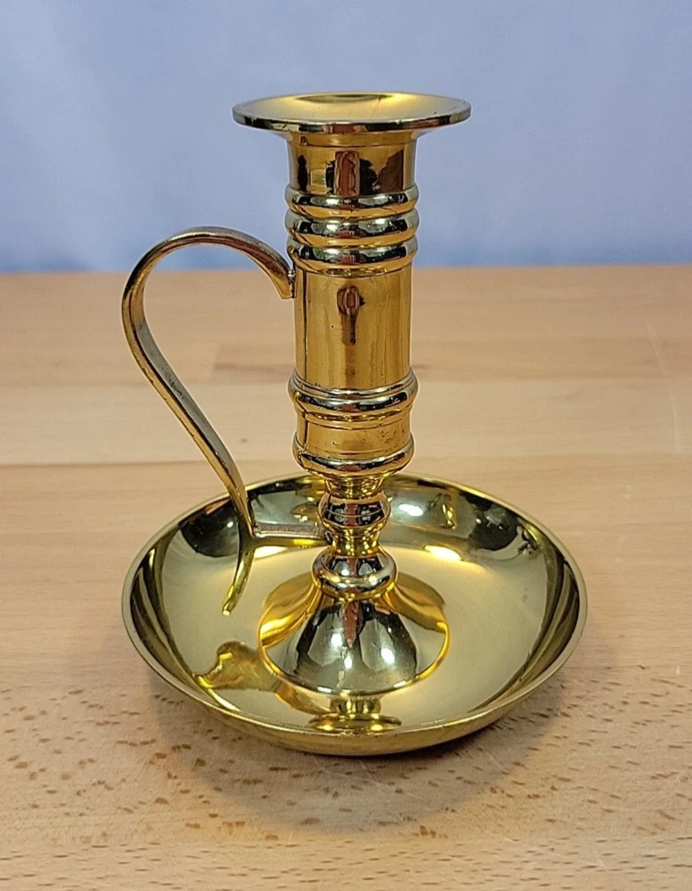 Brass Candlestick Candle Holder Chamberstick Academia Gold Tone India Handle